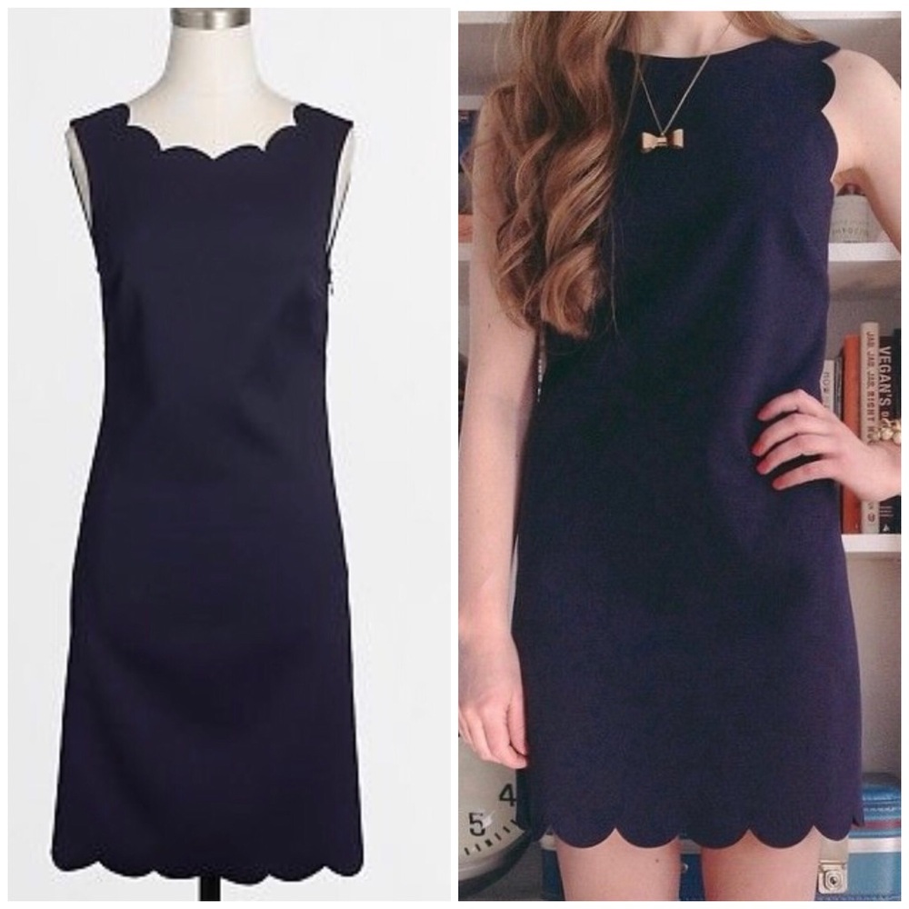 J. Crew Navy Scallop Sheath Midi Dress